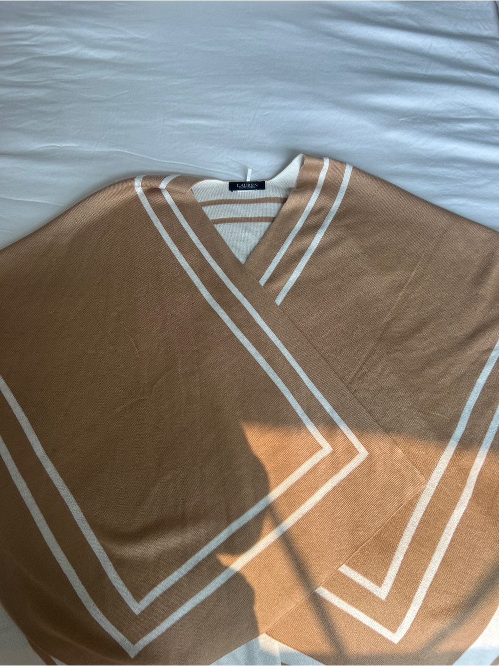 Ralph Lauren Camel & Ivory Signature Stripe Poncho - Picture 6 of 6